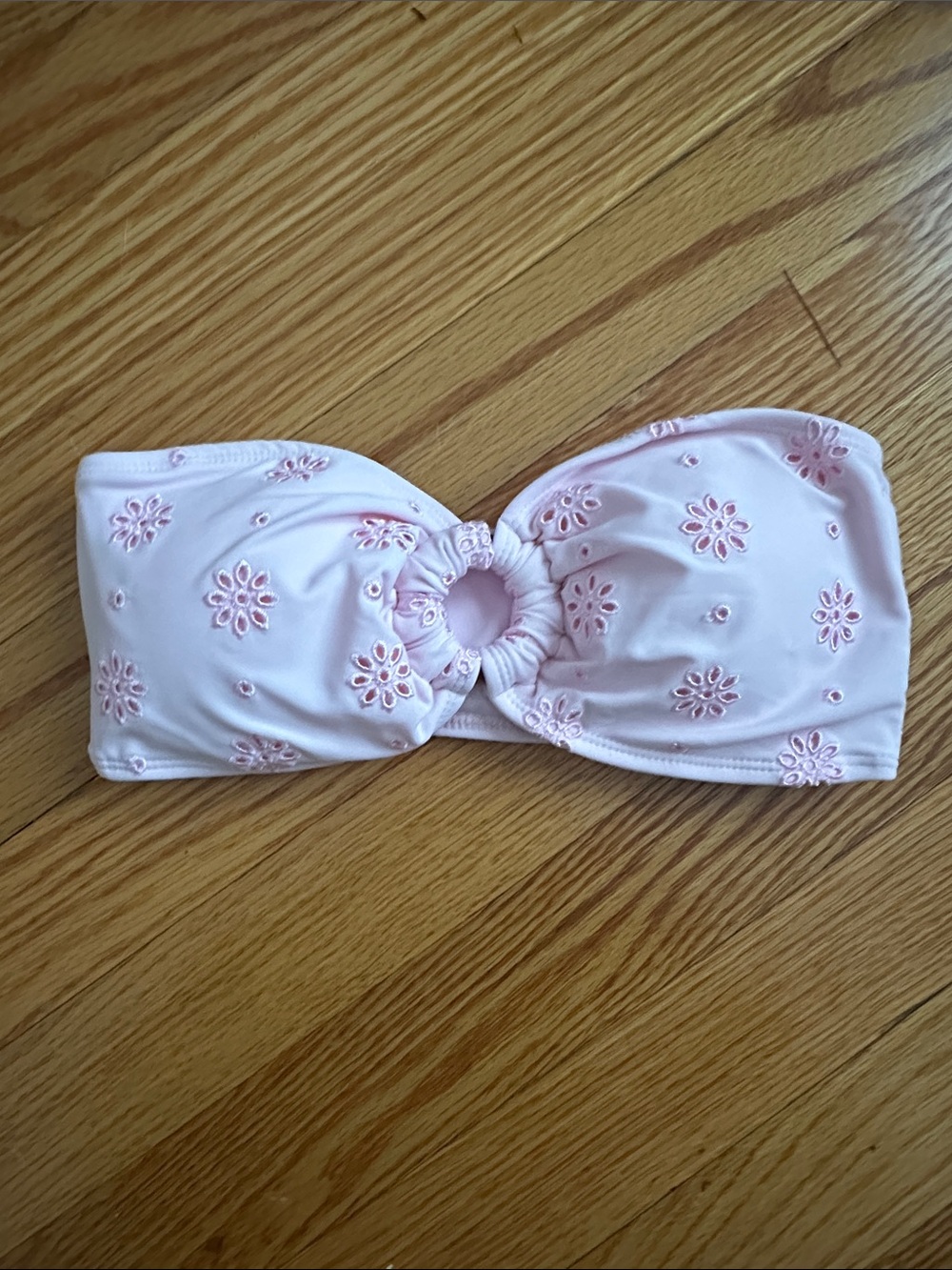 Kids Light Pink Bandeau Swim Top with Floral Eyelet Ring